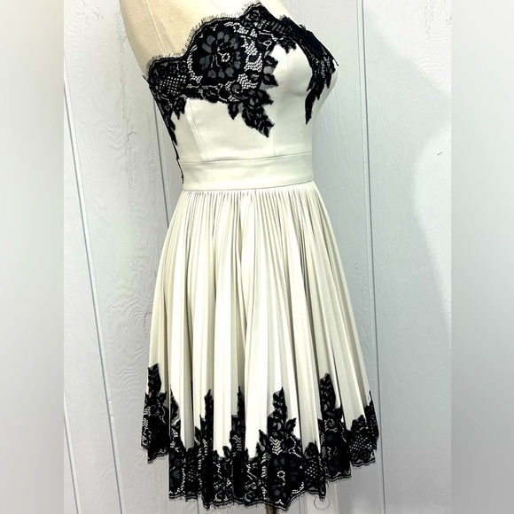 Robert Rodriguez Strapless Pleated Silk-Satin Mini Dress w/ Black Lace  - Size 0 - Picture 6 of 16